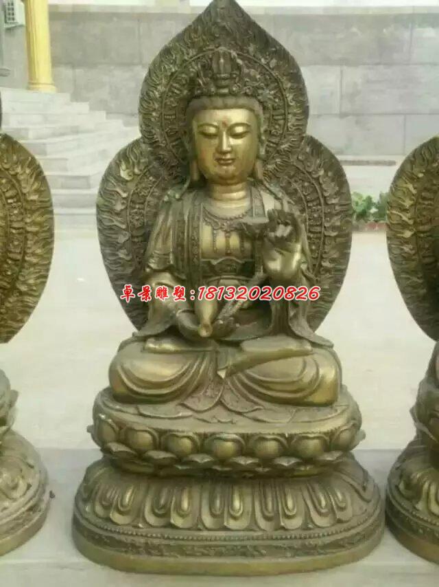 西方三圣銅雕，坐式佛像雕塑 (1)