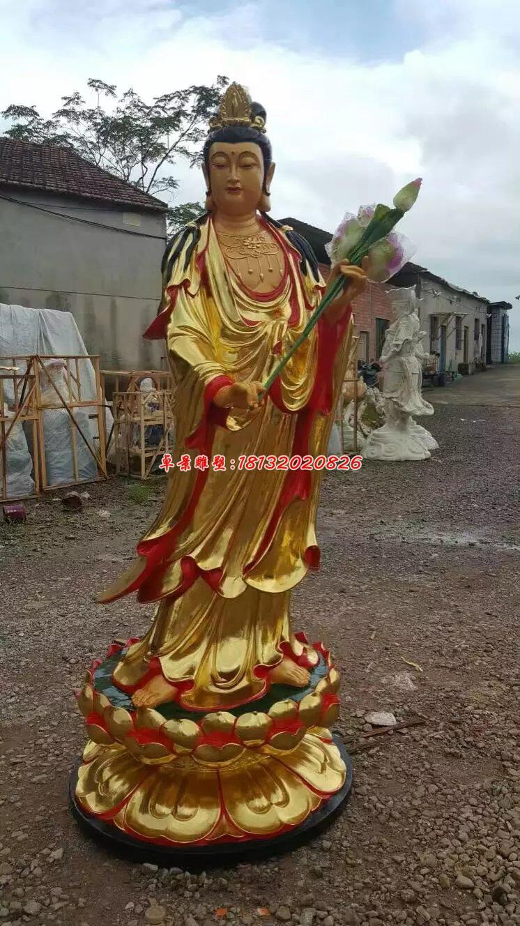 貼金佛像雕塑，西方三圣銅雕 (2)