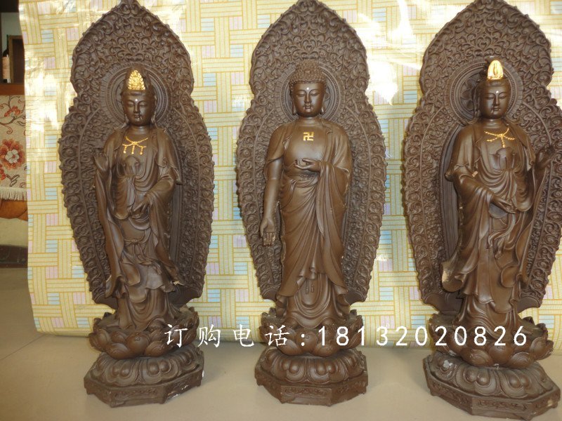 東方三圣銅雕，鑄銅東方三圣雕塑，西方三圣銅雕 (3)