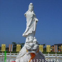 觀音石雕，漢白玉立式觀音雕塑