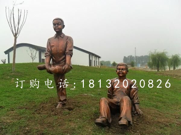 鍛造兒童雕塑,鍛銅少年雕塑 (1)