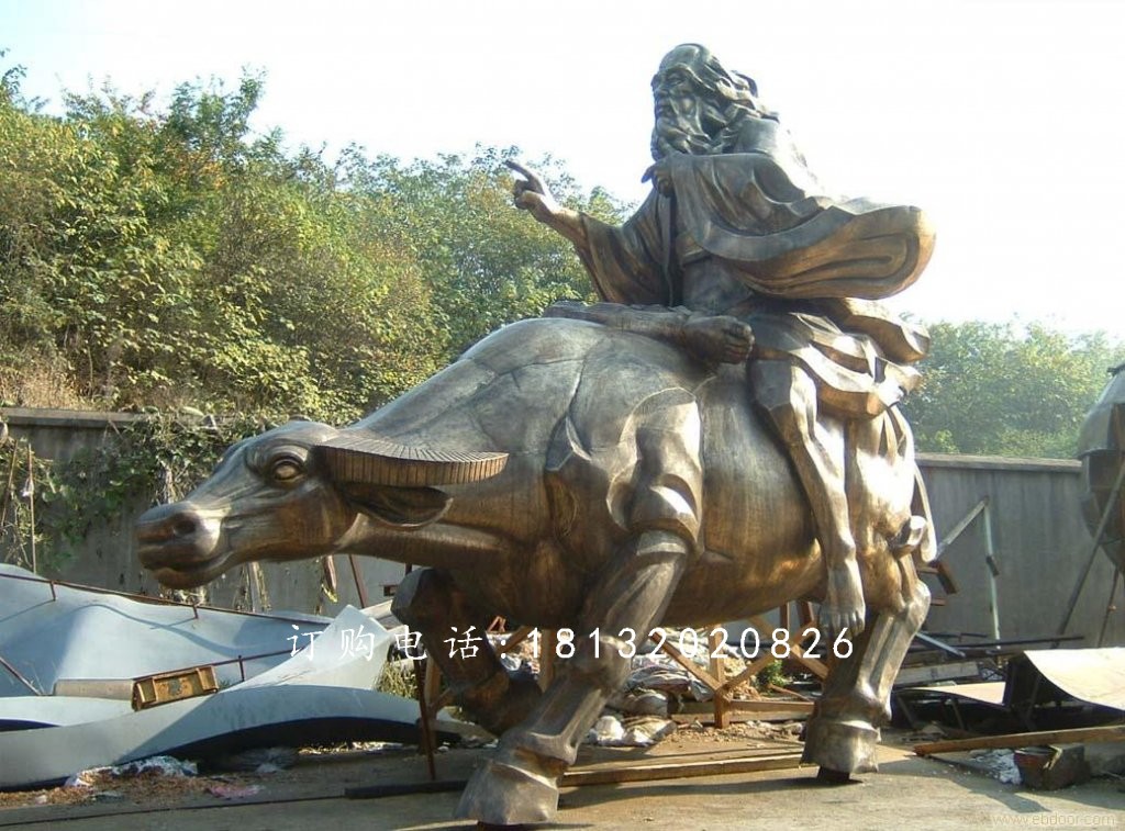 老子騎牛雕塑，古代人物騎牛雕塑