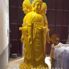 玻璃鋼三面佛雕塑，噴漆佛像雕塑