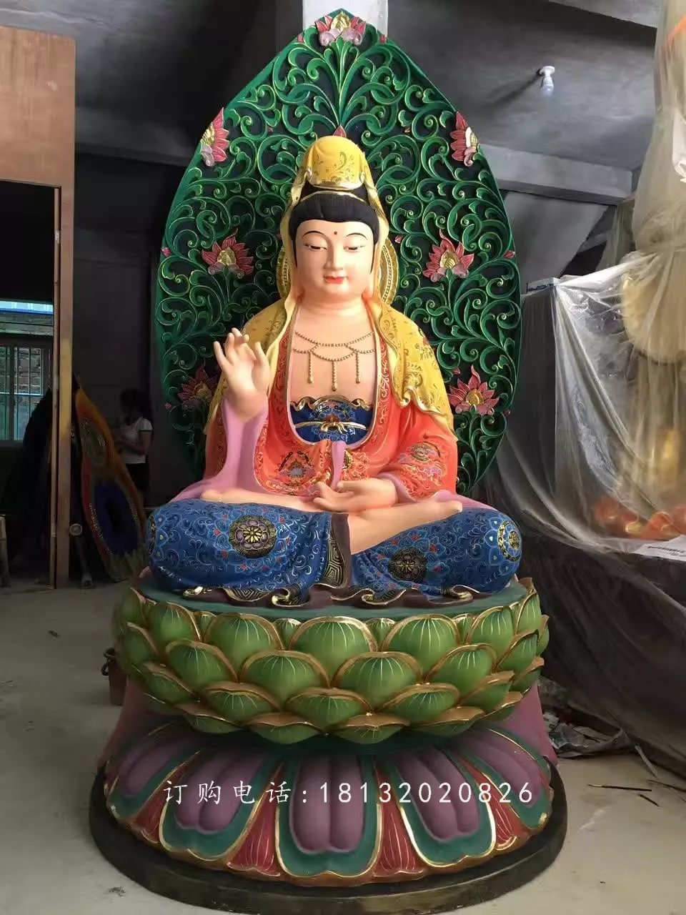 彩繪觀音菩薩雕塑，玻璃鋼觀音雕塑 (2)