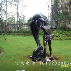 人與海豚銅雕，和諧銅雕，公園景觀雕塑
