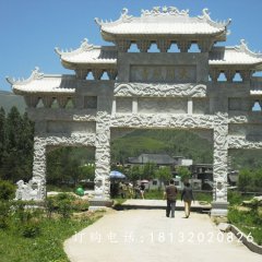 石雕三門牌樓，大理石牌樓雕塑