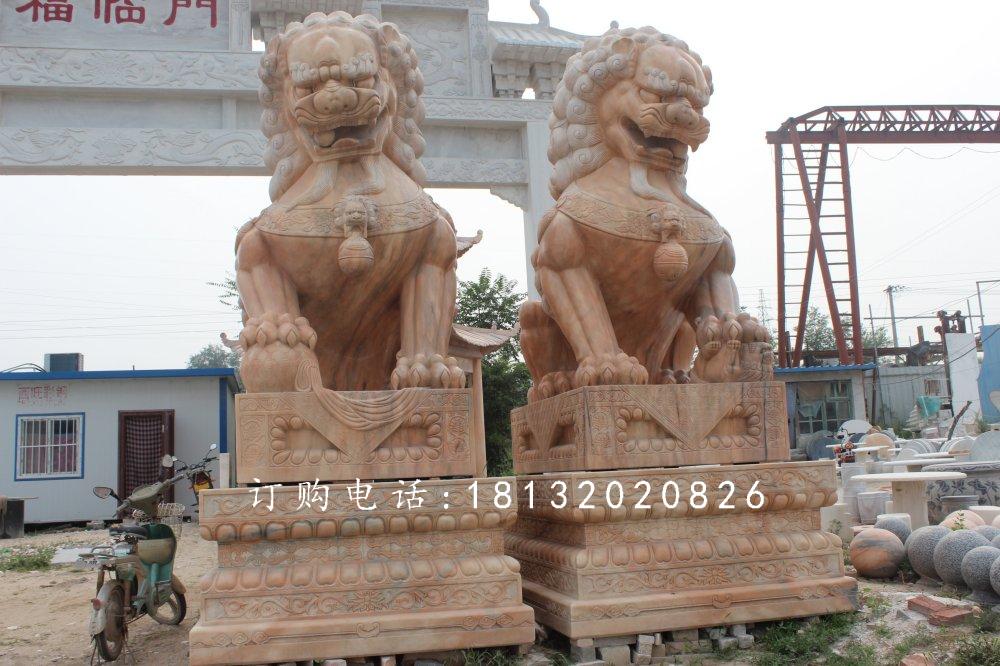 北京獅石雕，晚霞紅北京獅雕塑 (2)
