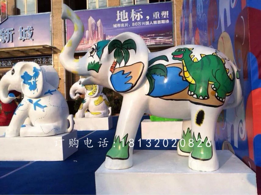 玻璃鋼大象，玻璃鋼彩繪動(dòng)物雕塑