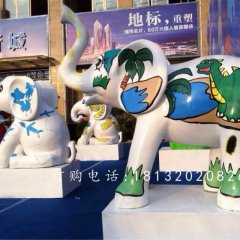 玻璃鋼大象，玻璃鋼彩繪動(dòng)物雕塑