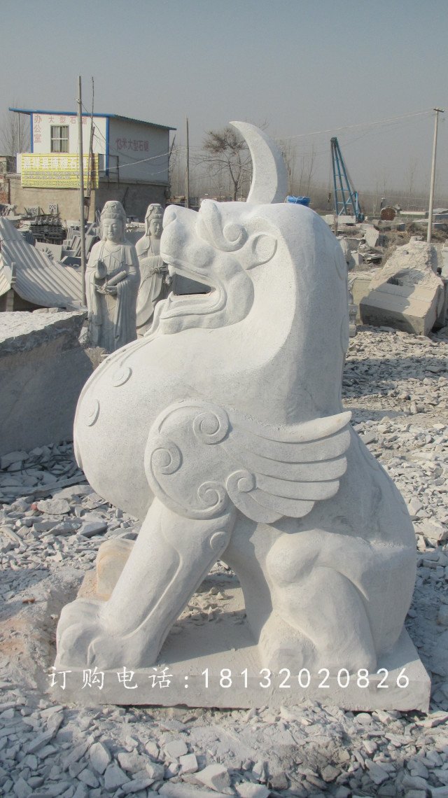 獨(dú)角獸石雕，漢白玉神獸石雕 (1)