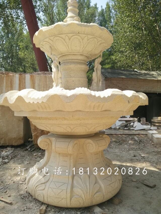 兩層噴泉石雕，砂巖噴泉雕塑