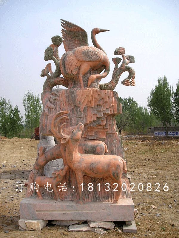 鶴鹿同春景觀石雕，晚霞紅景觀雕塑