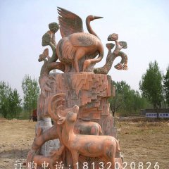 鶴鹿同春景觀石雕，晚霞紅景觀雕塑