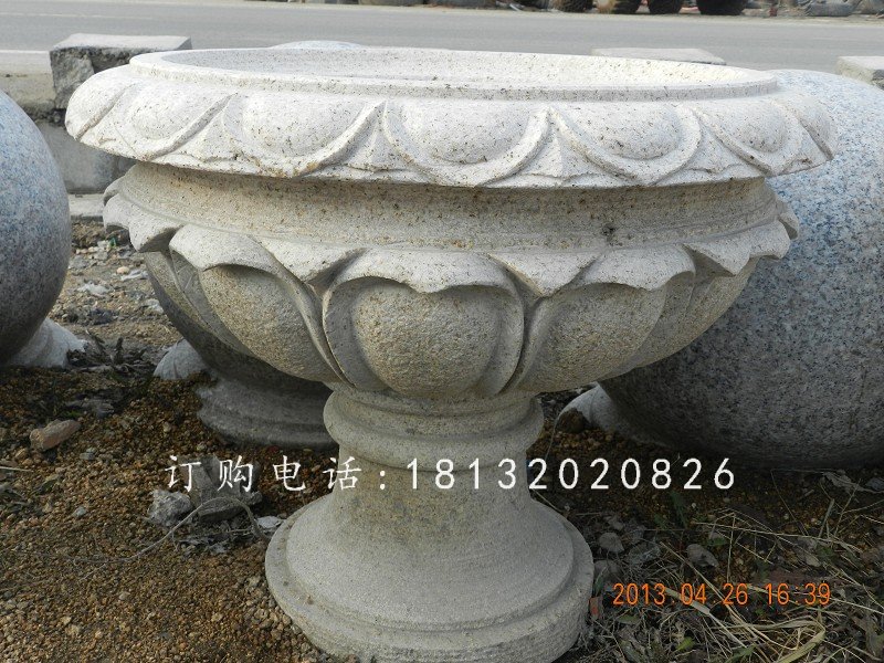 大理石花盆雕塑，公園花盆石雕 (3)
