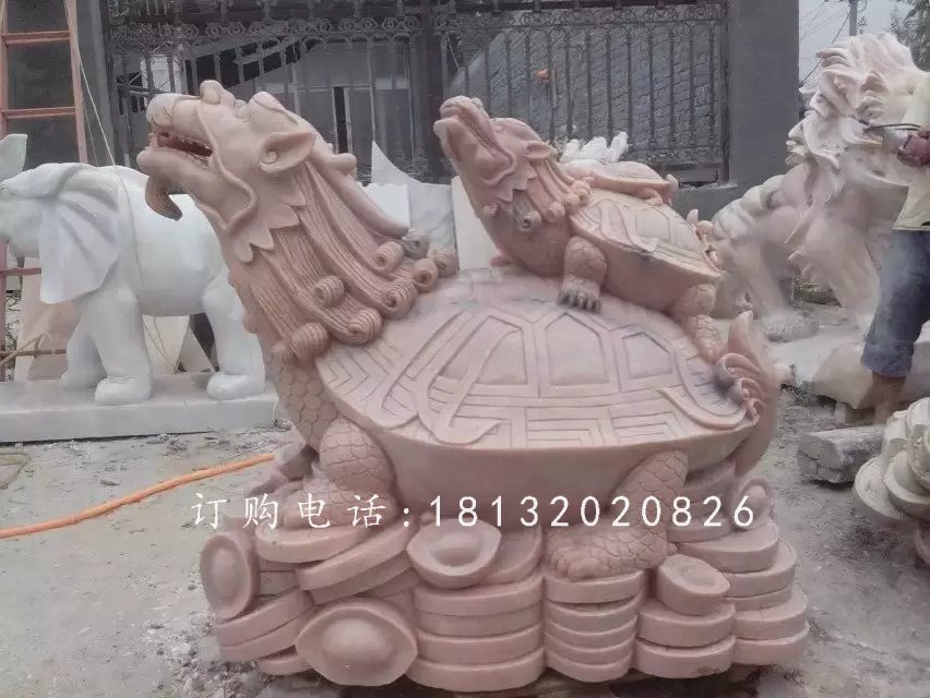 母子龍龜石雕，招財動物石雕
