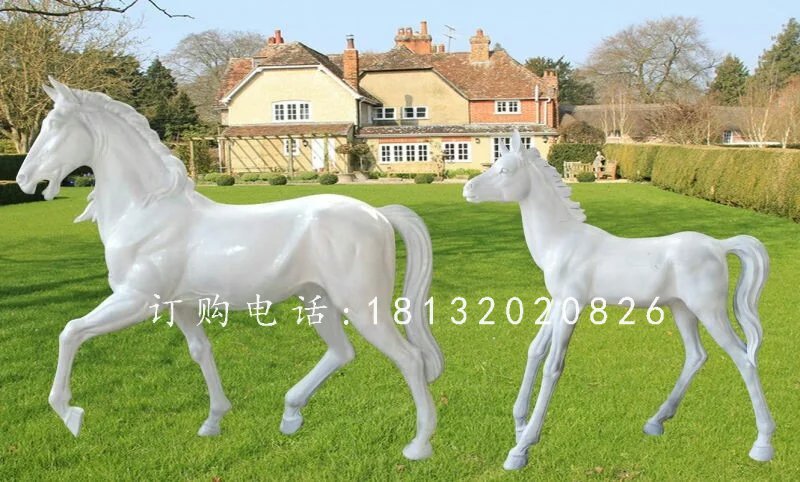 公園動(dòng)物雕塑，玻璃鋼小白馬 (1)
