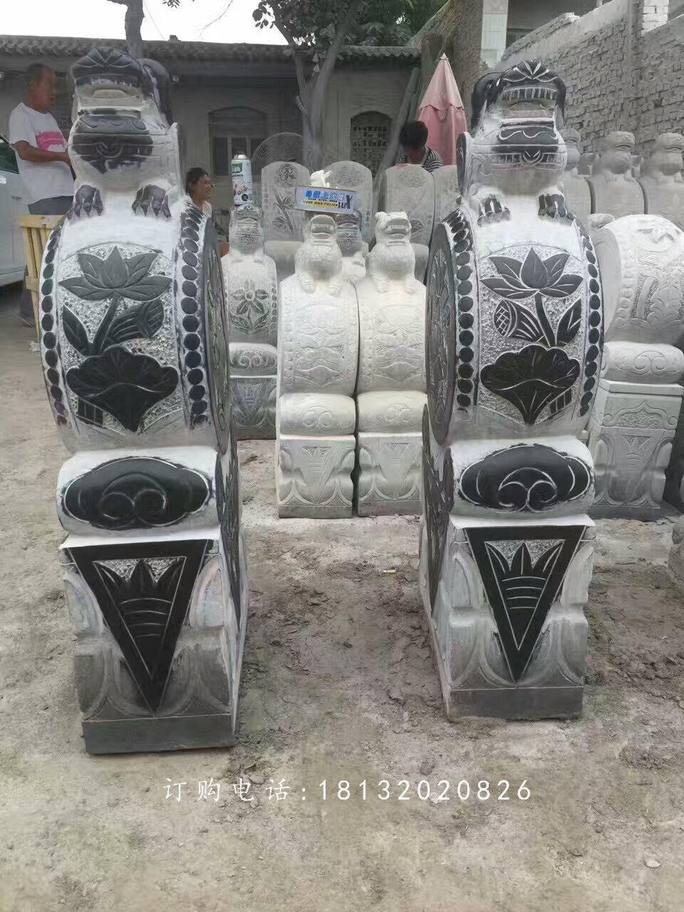 仿古門墩石雕，荷花門墩雕塑 (3)