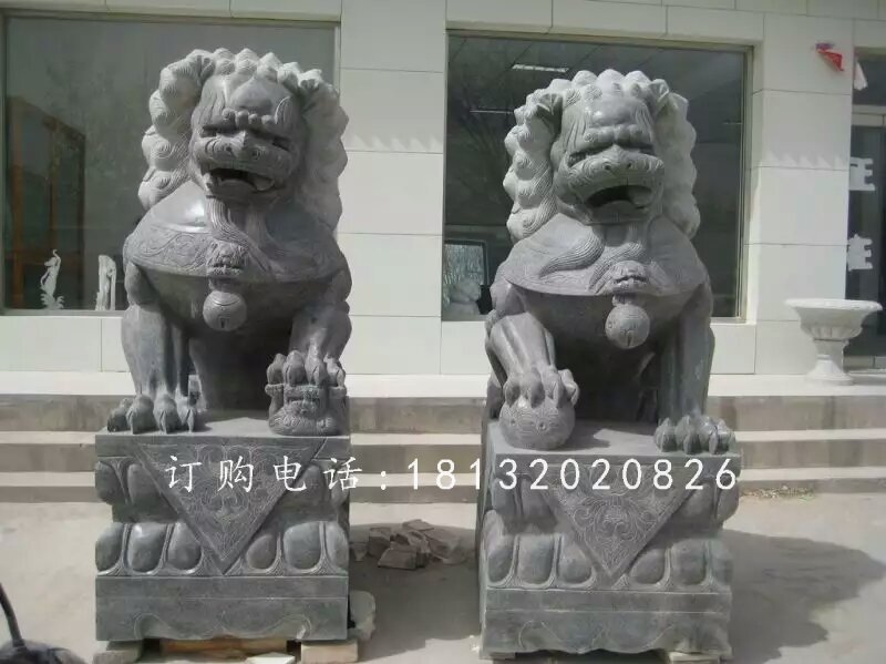 青石獅子雕塑，石雕北京獅 (1)