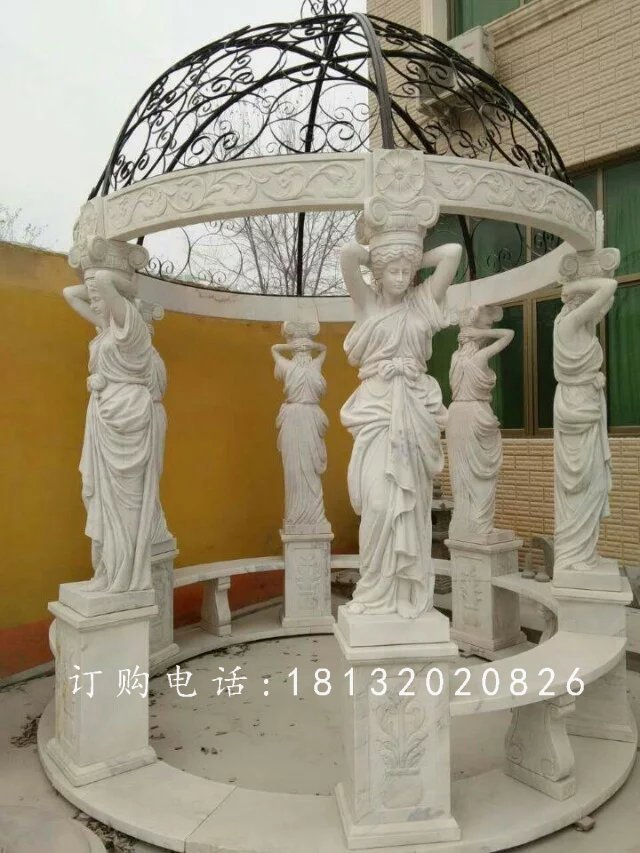 人物涼亭石雕，別墅小區(qū)石涼亭