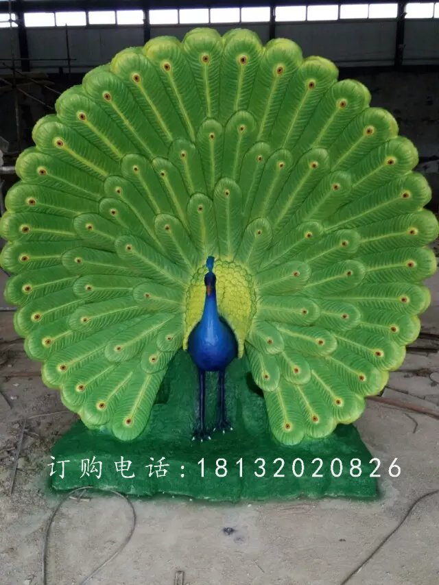 開屏孔雀雕塑，公園玻璃鋼動(dòng)物雕塑 (2)