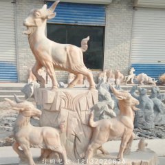 三陽開泰石雕，晚霞紅石雕羊