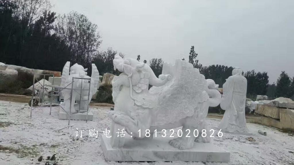 帶翅膀貔貅石雕，漢白玉貔貅