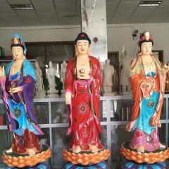 西方三圣雕塑，玻璃鋼彩繪佛像
