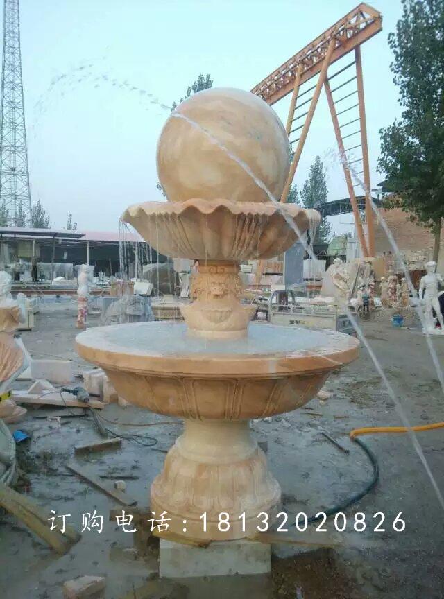 風(fēng)水球噴泉雕塑，晚霞紅風(fēng)水球石雕
