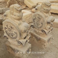 獅子抱鼓石，青石門墩雕塑