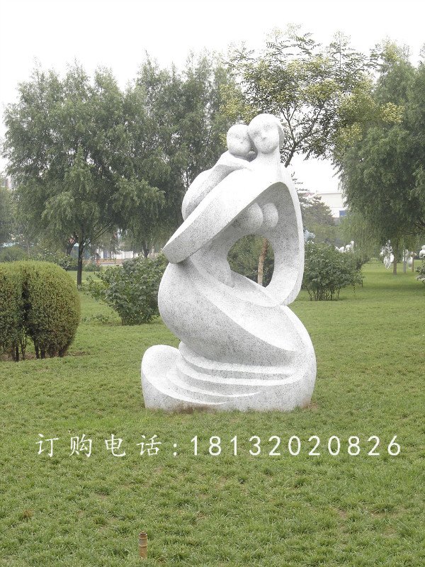 抽象人物石雕，景觀母子雕塑