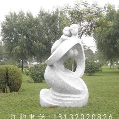 抽象人物石雕，景觀母子雕塑