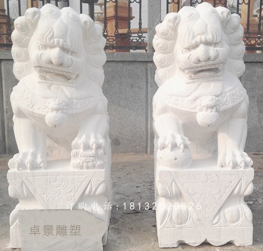 漢白玉獅子石雕，企業(yè)門口獅子石雕