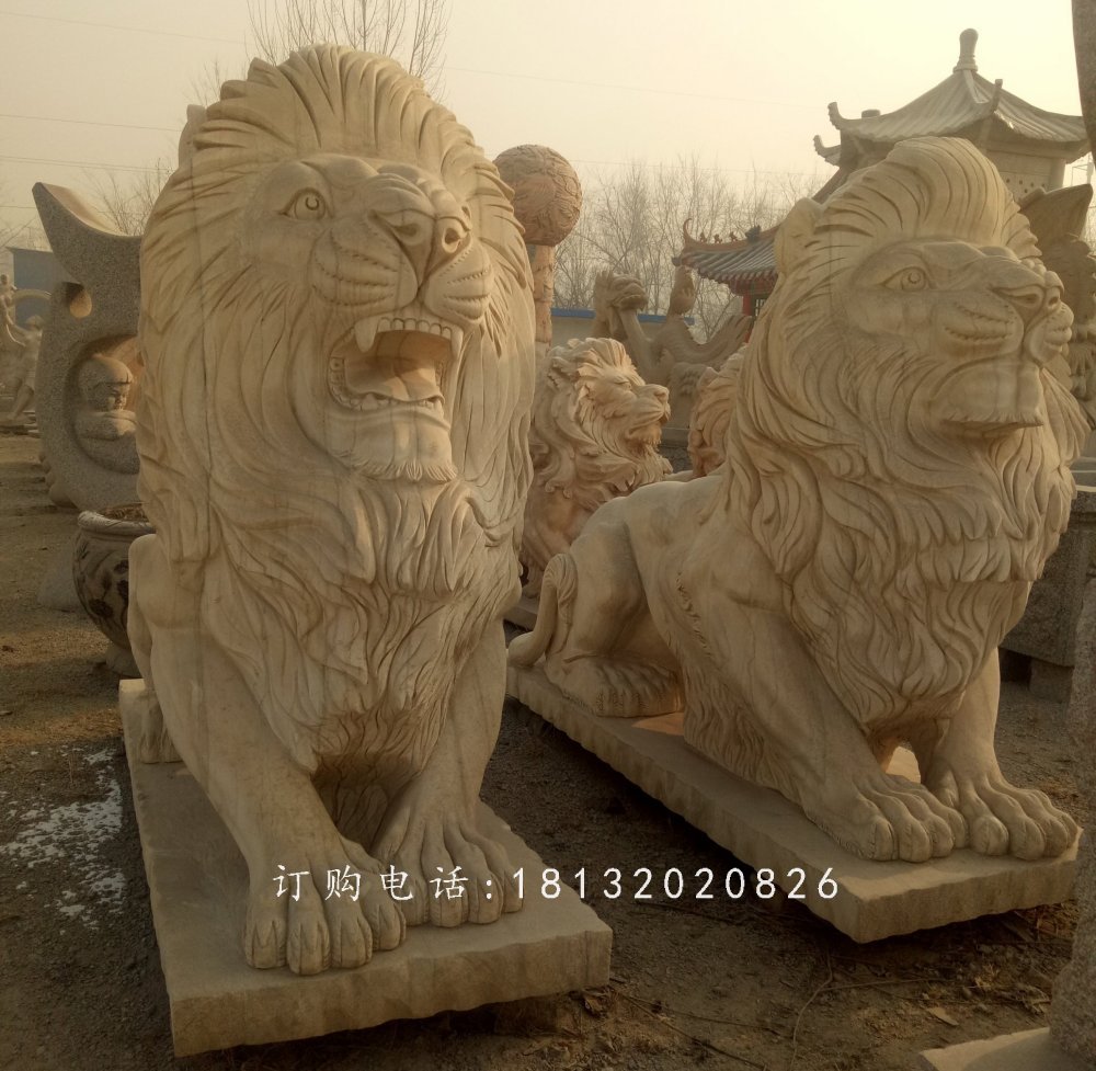 趴著的匯豐獅石雕，公園動物石雕 (1)