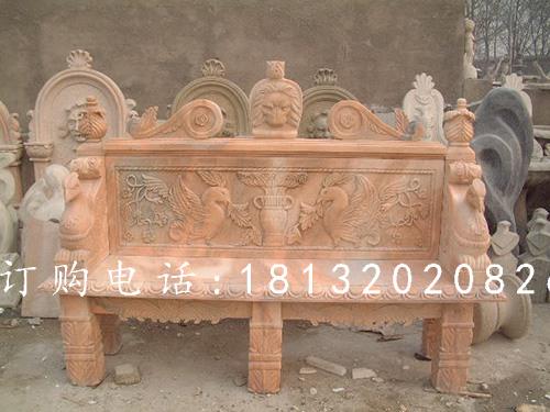 石雕椅子，晚霞紅石雕凳子雕塑