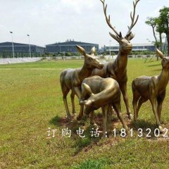 梅花鹿銅雕，園林景觀銅雕，公園動物銅雕
