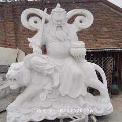 騎虎財(cái)神石雕，漢白玉武財(cái)神雕塑