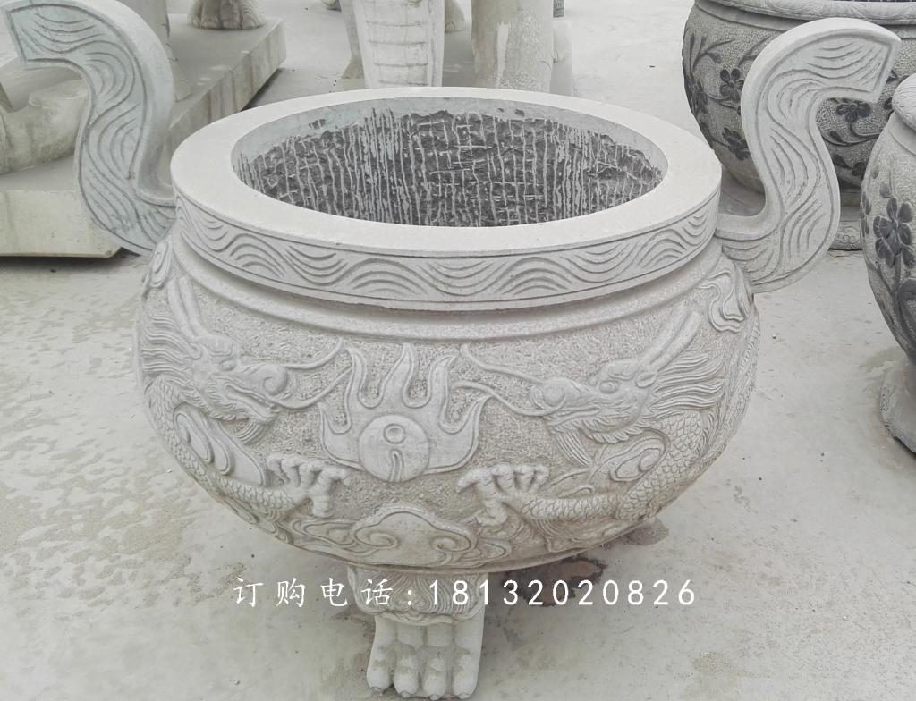 龍浮雕香爐，寺廟香爐石雕 (1)
