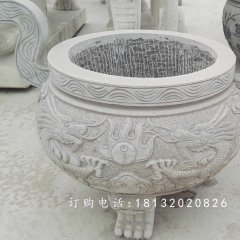 龍浮雕香爐，寺廟香爐石雕