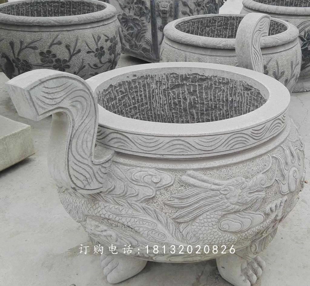 龍浮雕香爐，寺廟香爐石雕 (2)