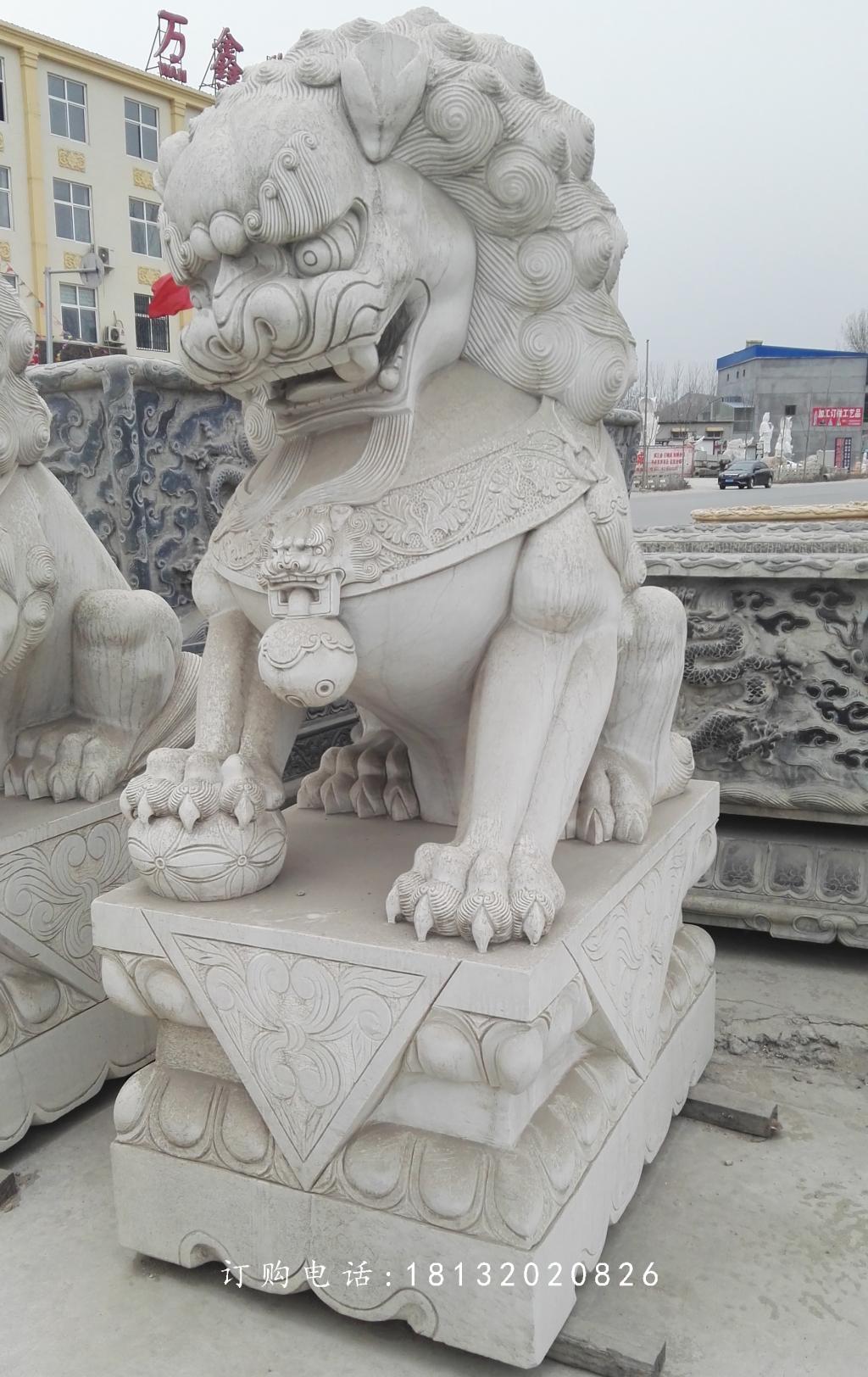 繡球獅子雕塑，石雕看門(mén)獅子 (2)