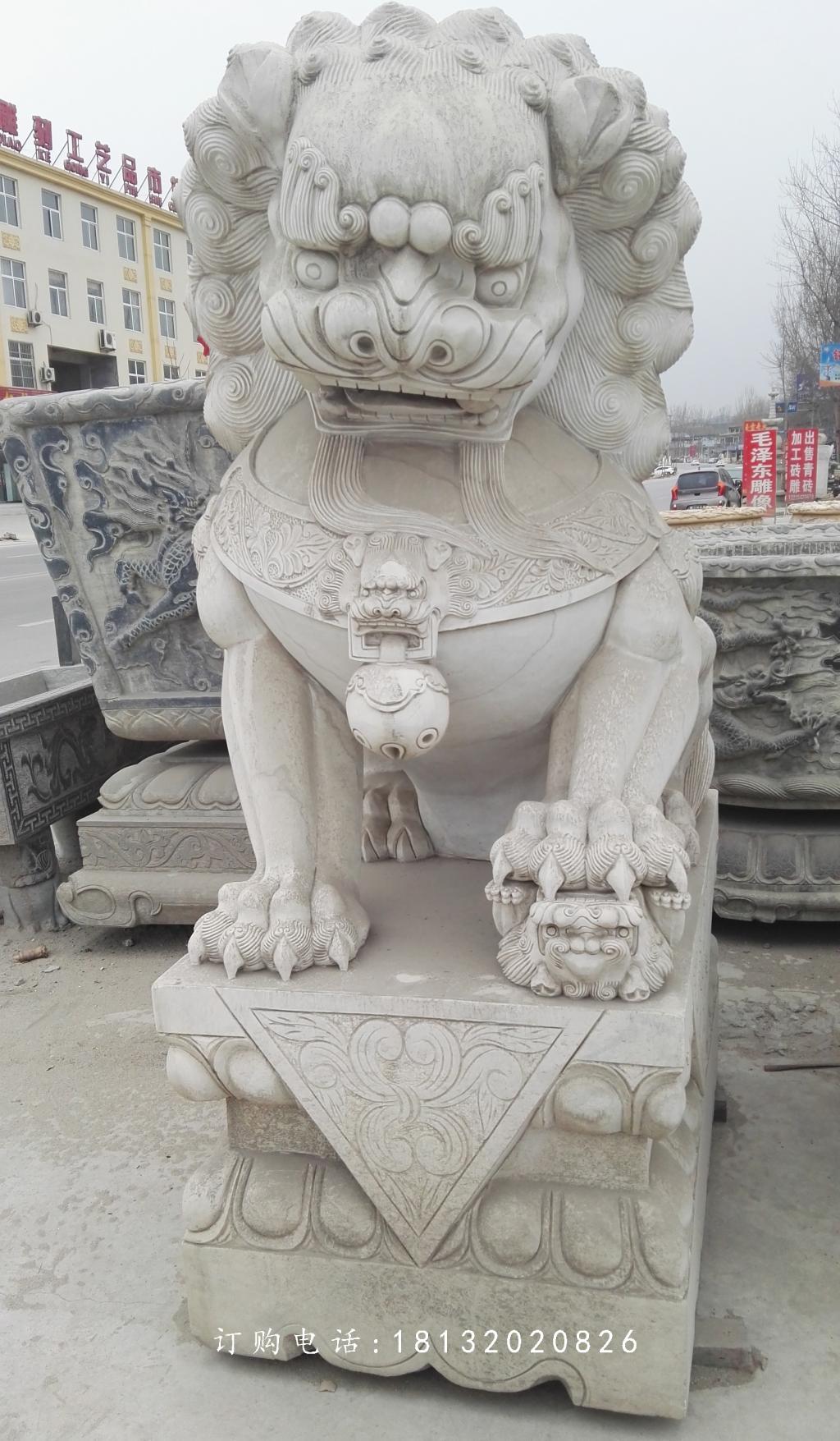 繡球獅子雕塑，石雕看門(mén)獅子 (1)
