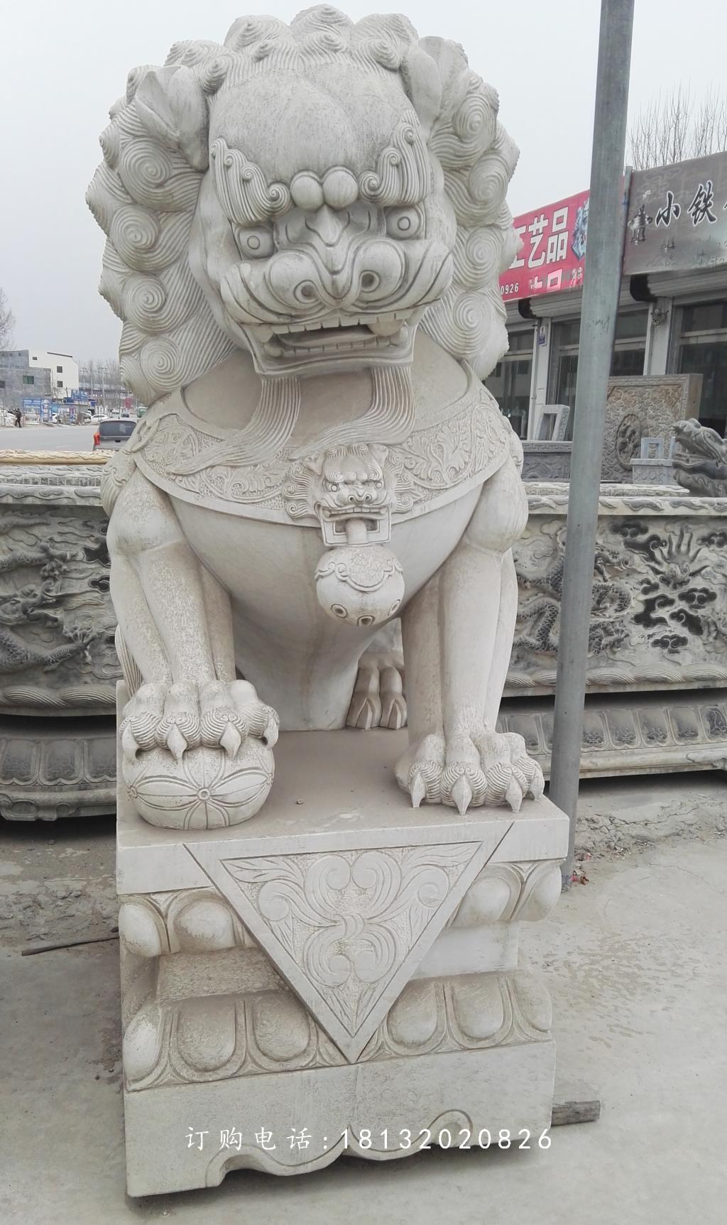 繡球獅子雕塑，石雕看門(mén)獅子 (3)