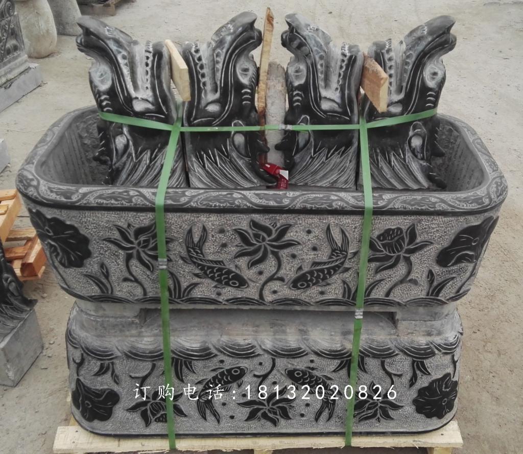 水盆石雕，仿古魚缸雕塑 (1)