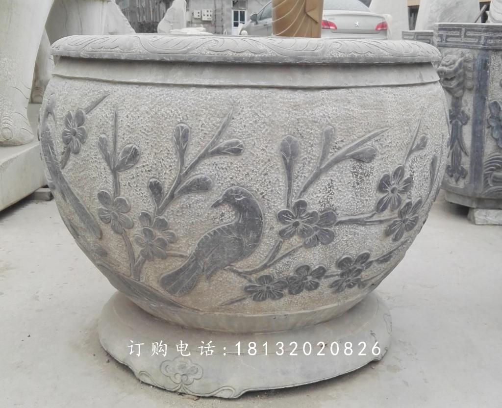 青石水缸雕塑，花盆石雕 (2)
