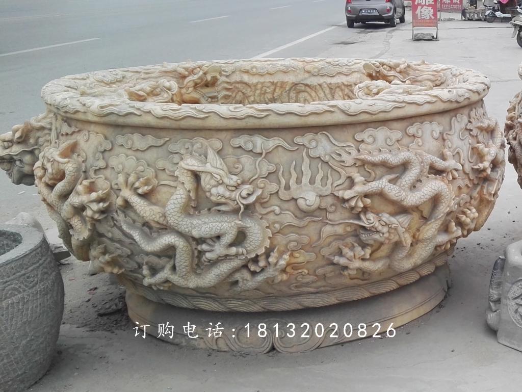 晚霞紅水缸石雕,龍浮雕水缸 (2)