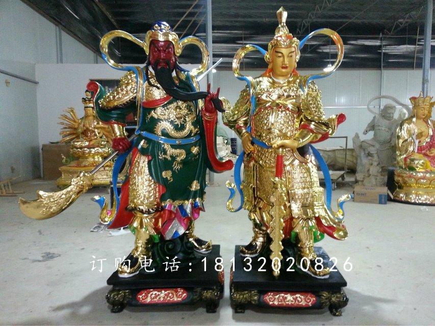 玻璃鋼貼金關(guān)公雕塑,玻璃鋼貼金韋陀雕塑