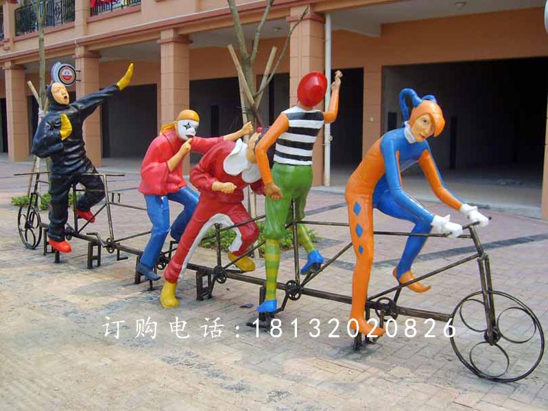 玻璃鋼小丑騎車雕塑，玻璃鋼卡通人物雕塑