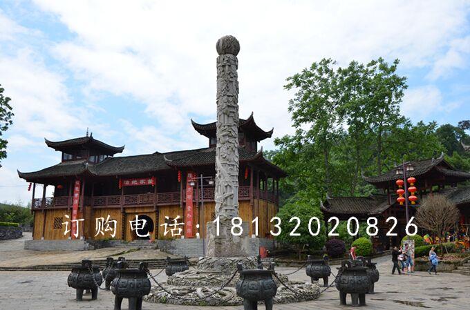 大理石柱子，迎龍柱石雕 (1)