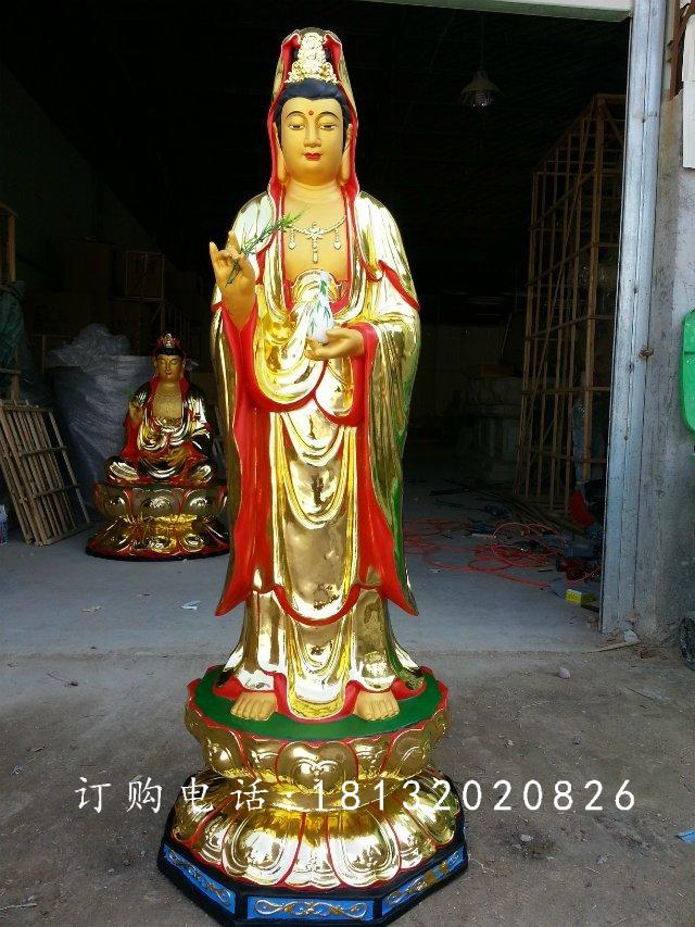 觀音菩薩銅雕，銅雕彩繪觀音雕塑