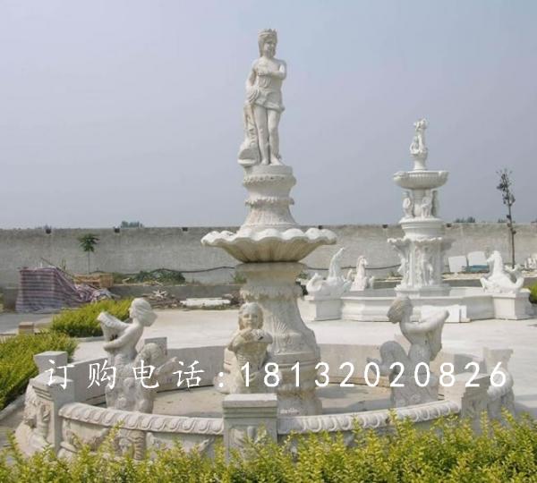 漢白玉噴泉石雕，廣場人物石噴泉